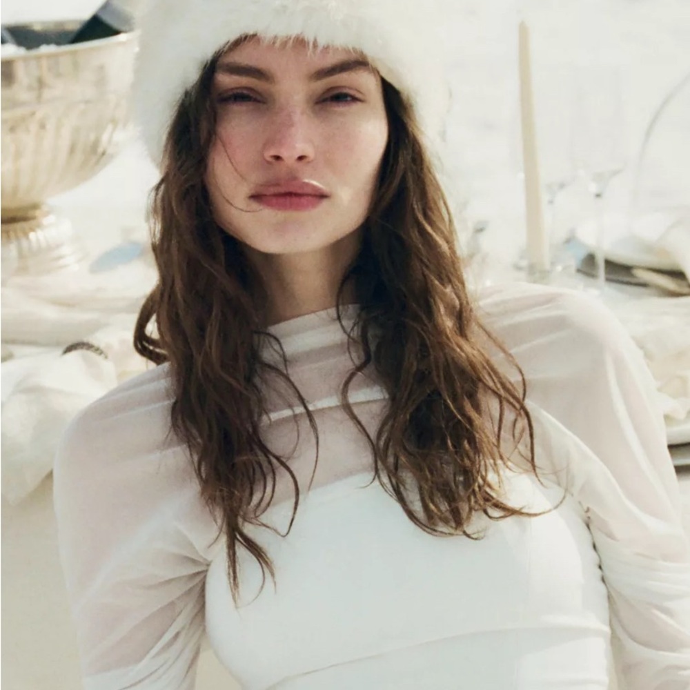 Anthropologie Cream Fur Headband